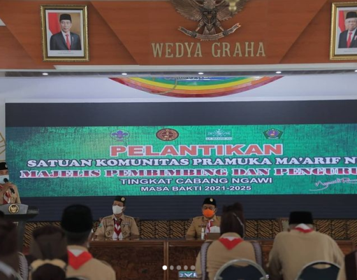 Pelantikan Majelis Pembimbing dan Pengurus Satuan Komunitas Pramuka Ma’arif NU Cabang Ngawi Masa Bakti 2021-2025